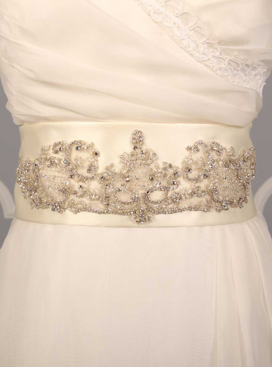 B510 Ivory Embellished Bridal Sash