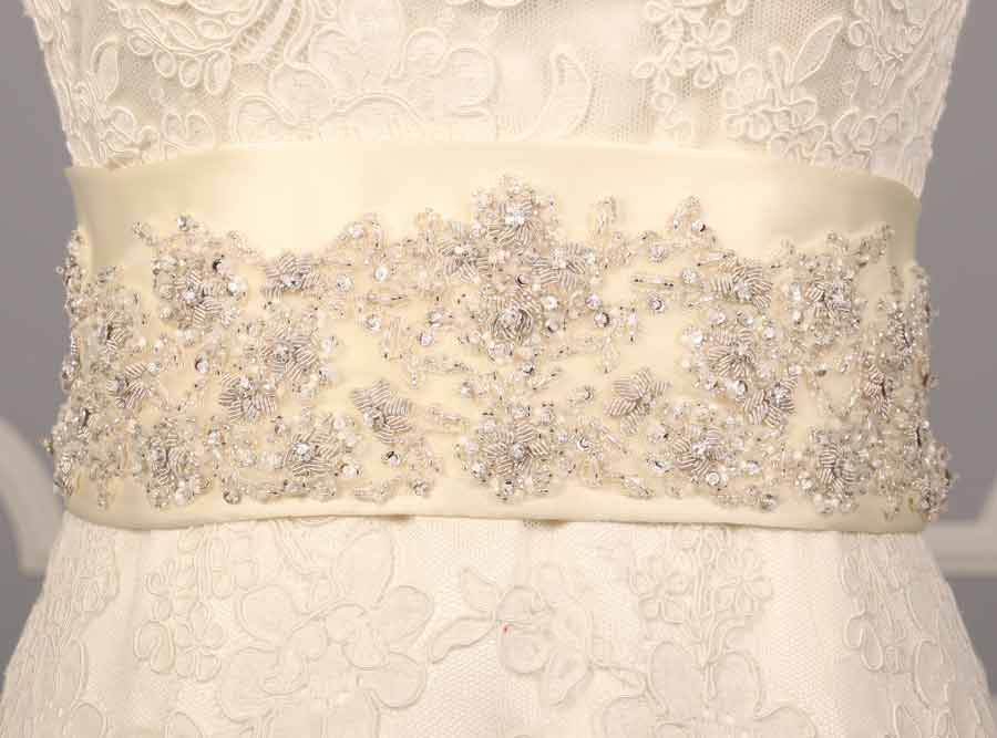 B518 Ivory Embellished Bridal Sash