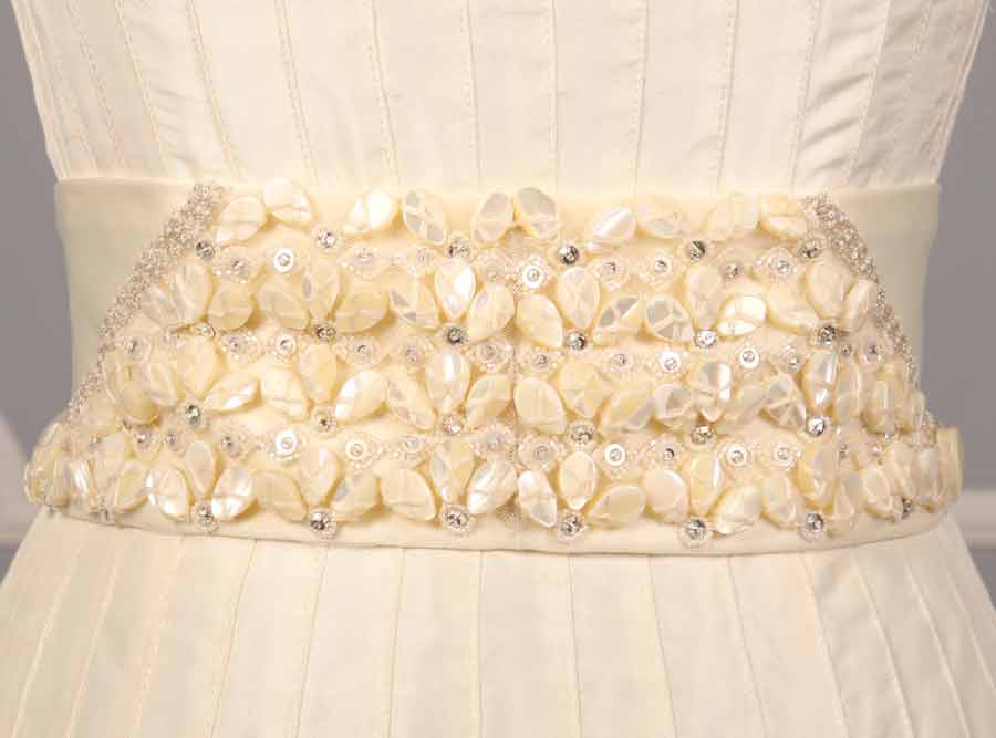 B513 Ivory Embellished Bridal Sash