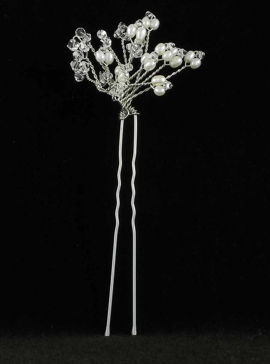 Toni Federici Tiffany Hair Pin Silver Swarovski Crystals Freshwater Pearls