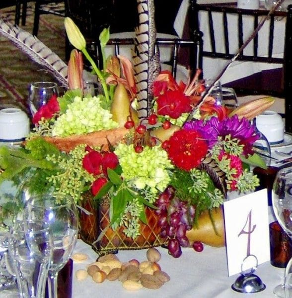 Fall Wedding Centerpiece with Pheasant Feathers