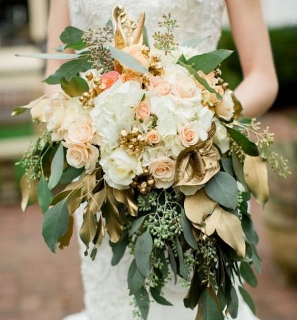 Fall Wedding Bouquet with Gold Accents