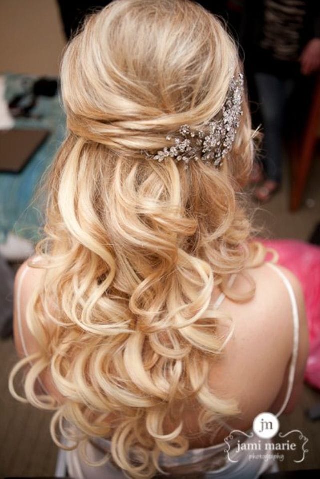 Long wedding hair with soft curls