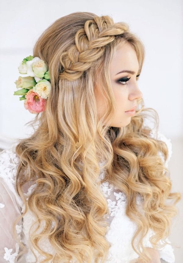 Long wedding hair with braid