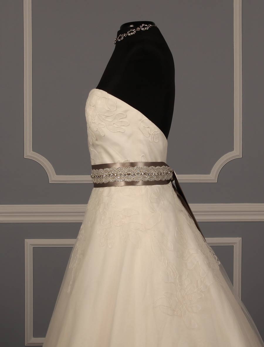 Monique Lhuillier Jacinda Taupe Embellished Bridal Sash