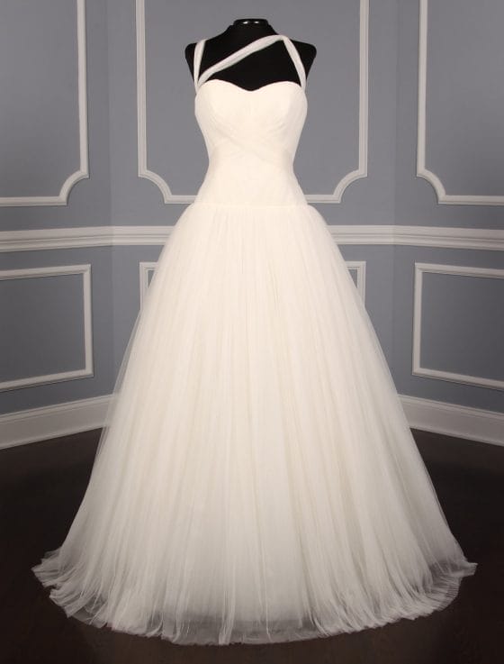This Vera Wang Ottilie 111615 wedding dress is made from luxurious 100% silk tulle. The sheer tulle strap couture design on the sweetheart front bodice and open back is beautifully elegant, classic and modern! The flowing simple a line ball gown skirt is so romantic and fit for a princess! #verawang #verawanglove #debutante #ballgownweddingdress #yourdreamdress #couturebridal #modernwedding #weddingdressstyles #weddingdressideas #bridetobe #bride