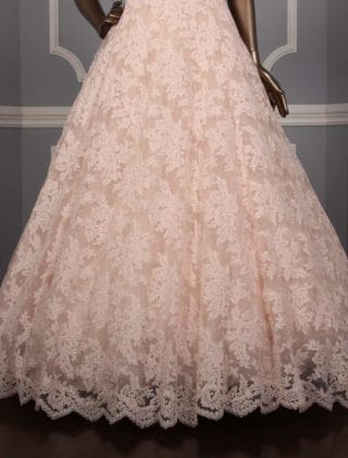 Romona Keveza Legends L7133 Wedding Dress Blush La Vie en Rose Lace Ball Gown with Illusion Off-The-Shoulder