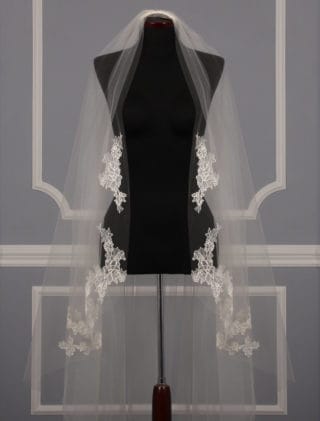 Toni Federici 80-093 Boheme Ivory Chantilly Lace Edged Waist Length Discount Designer Bridal Veil