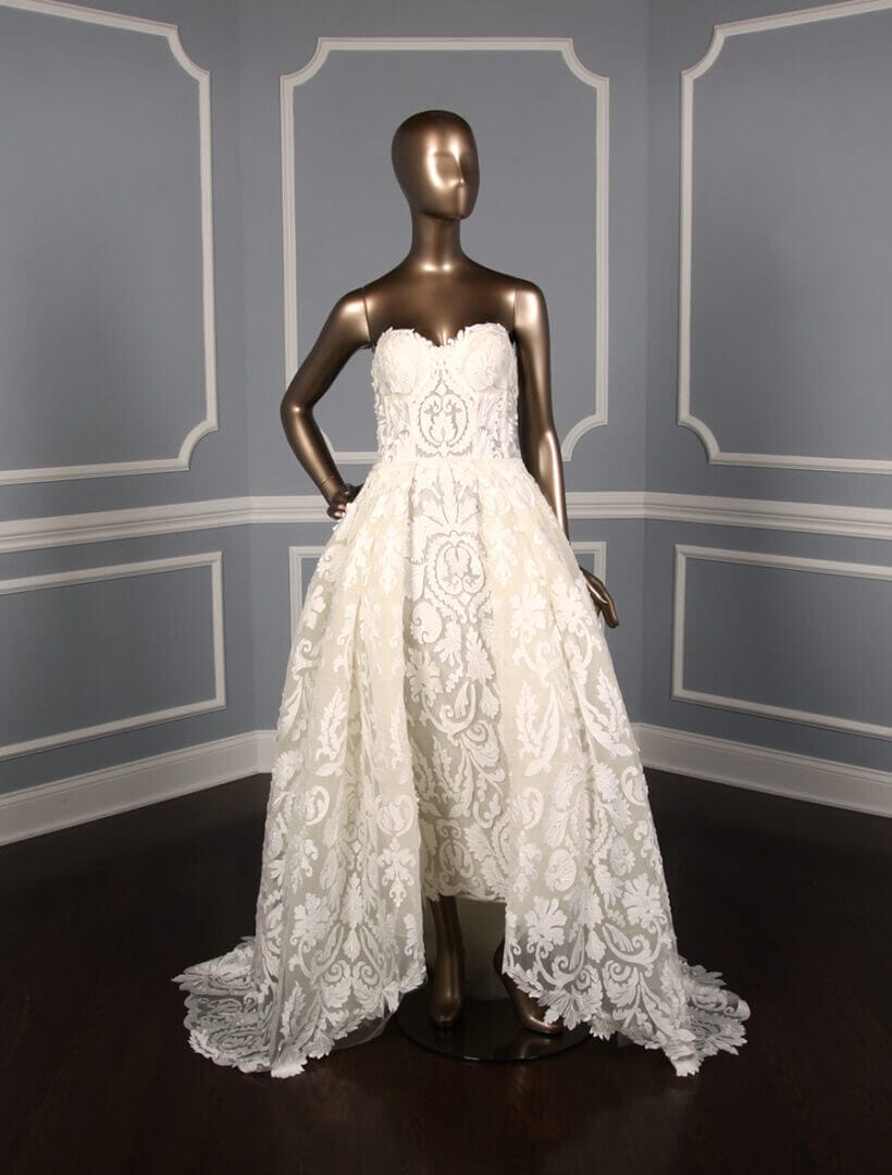 Francesca Miranda Jackie Silk Organza Laser Cut Fabric with Detachable Skirt Wedding Dress Front